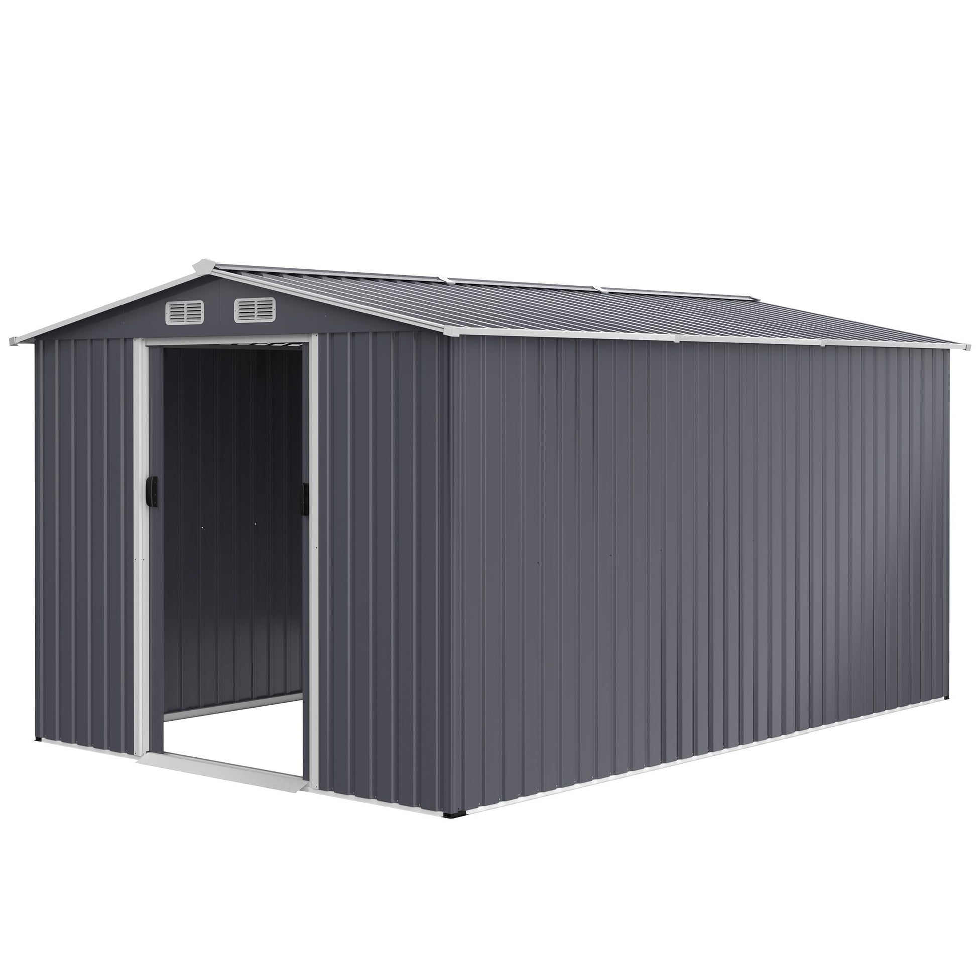 12' x 8' Outdoor Metal Garden Shed with Sliding Doors & Air Vent