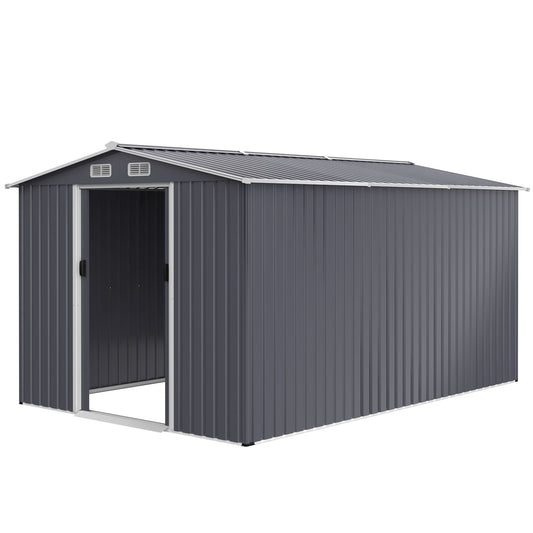 12' x 8' Outdoor Metal Garden Shed with Sliding Doors & Air Vent
