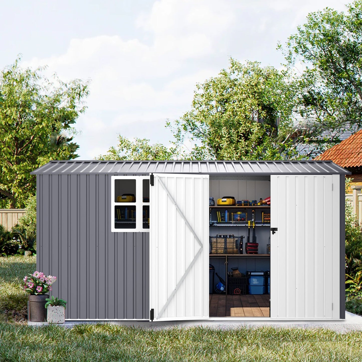 12' x 8' Outdoor Metal Storage Shed, UV-Resistant & Weatherproof Design