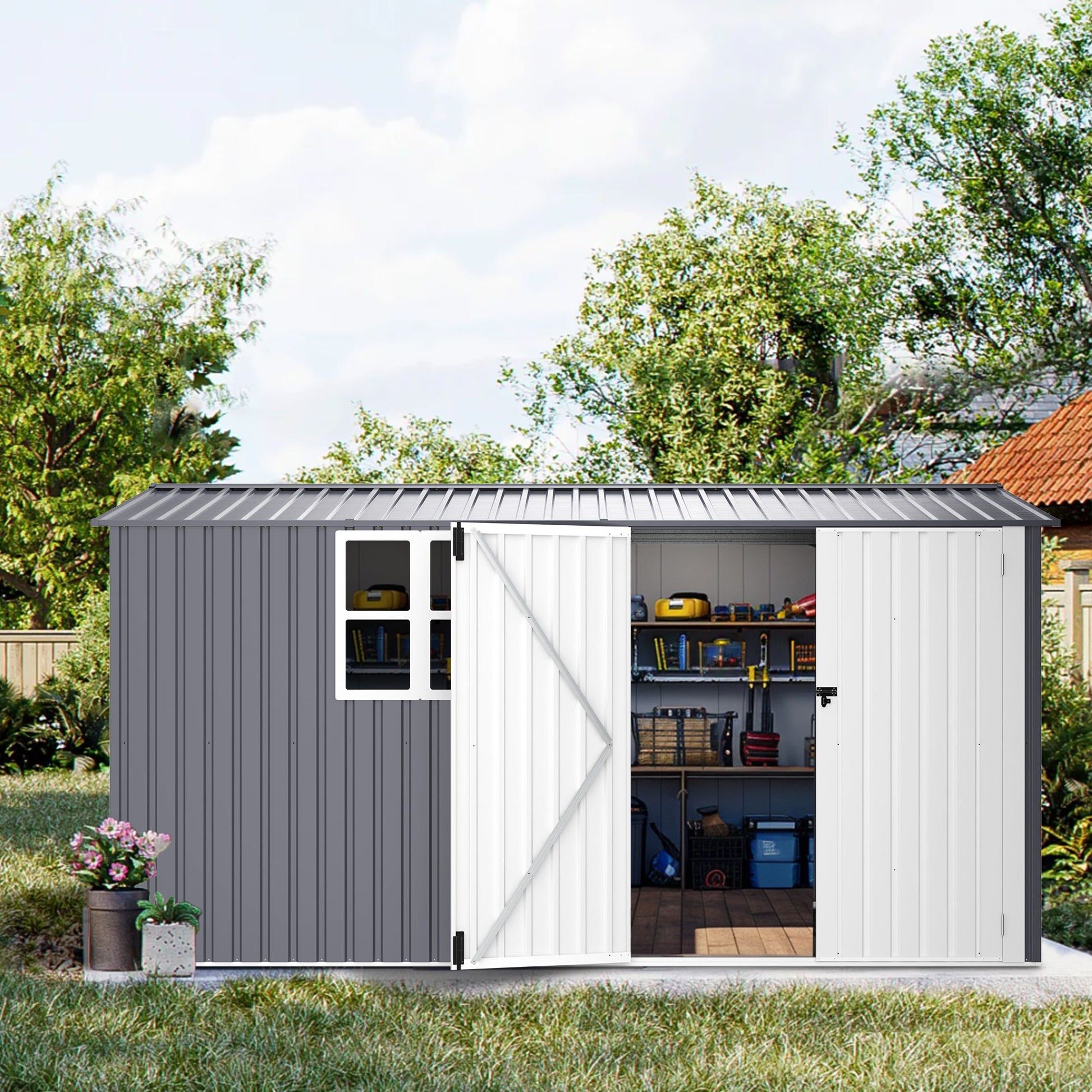 12' x 8' Outdoor Metal Storage Shed, UV-Resistant & Weatherproof Design