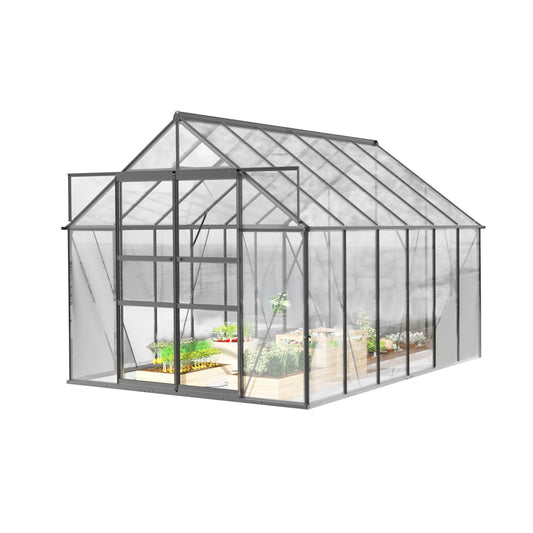 12' x 8' Polycarbonate Walk-In Greenhouse, Sliding Doors, Adjustable Vents, Aluminum Frame