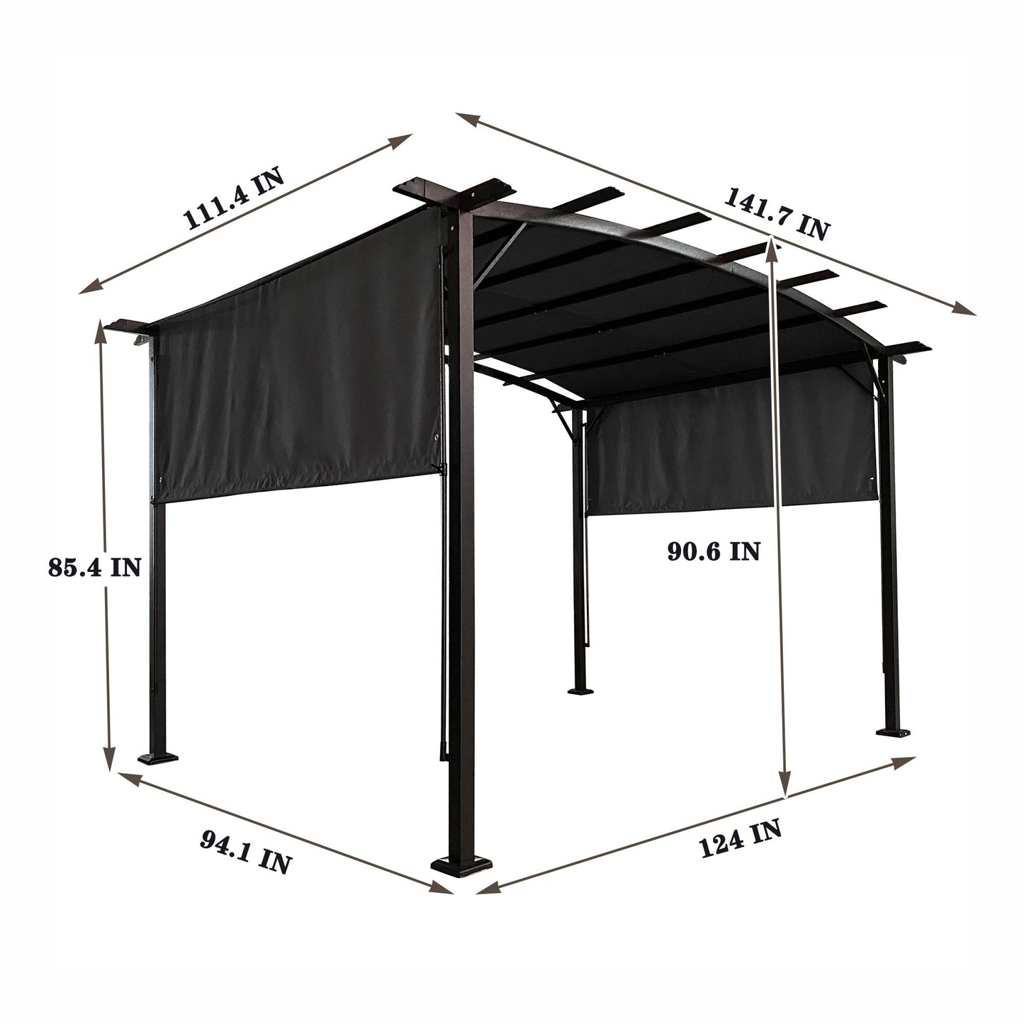 12' x 9' Outdoor Retractable Pergola – Steel Frame Grape Gazebo with Shade Canopy, Sun Shelter for Gardens & Backyard