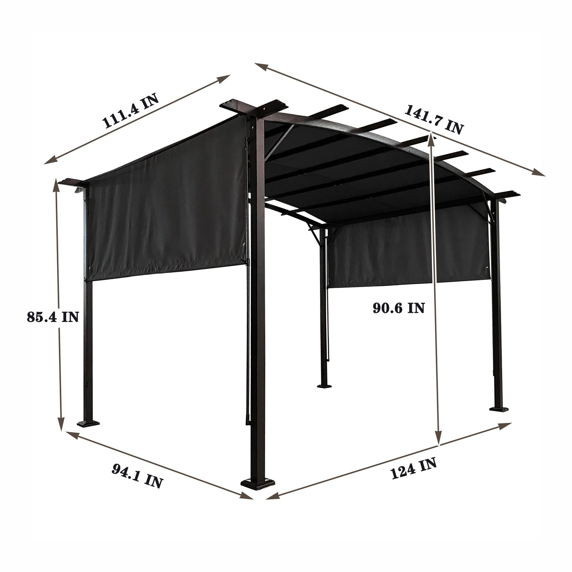12' x 9' Outdoor Retractable Pergola – Steel Frame Grape Gazebo with Shade Canopy, Sun Shelter for Gardens & Backyard