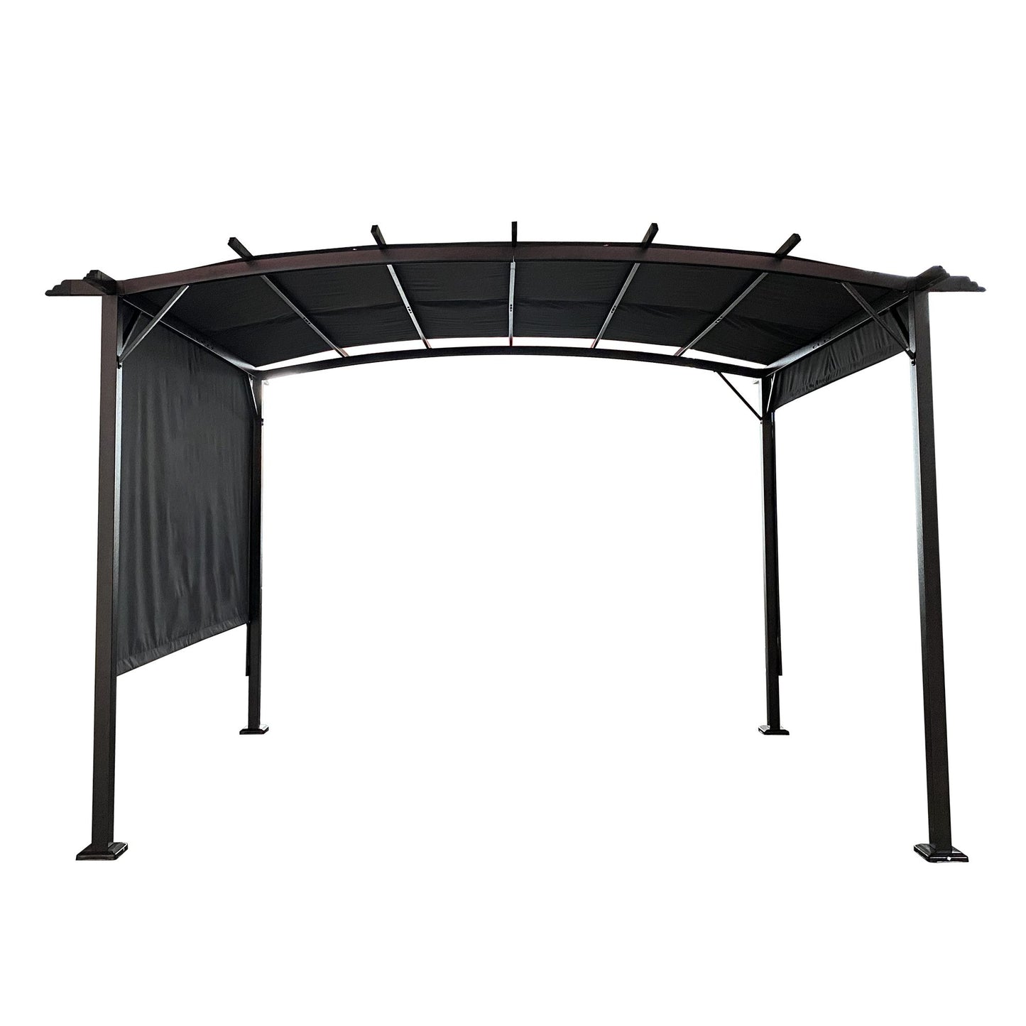 12' x 9' Outdoor Retractable Pergola – Steel Frame Grape Gazebo with Shade Canopy, Sun Shelter for Gardens & Backyard