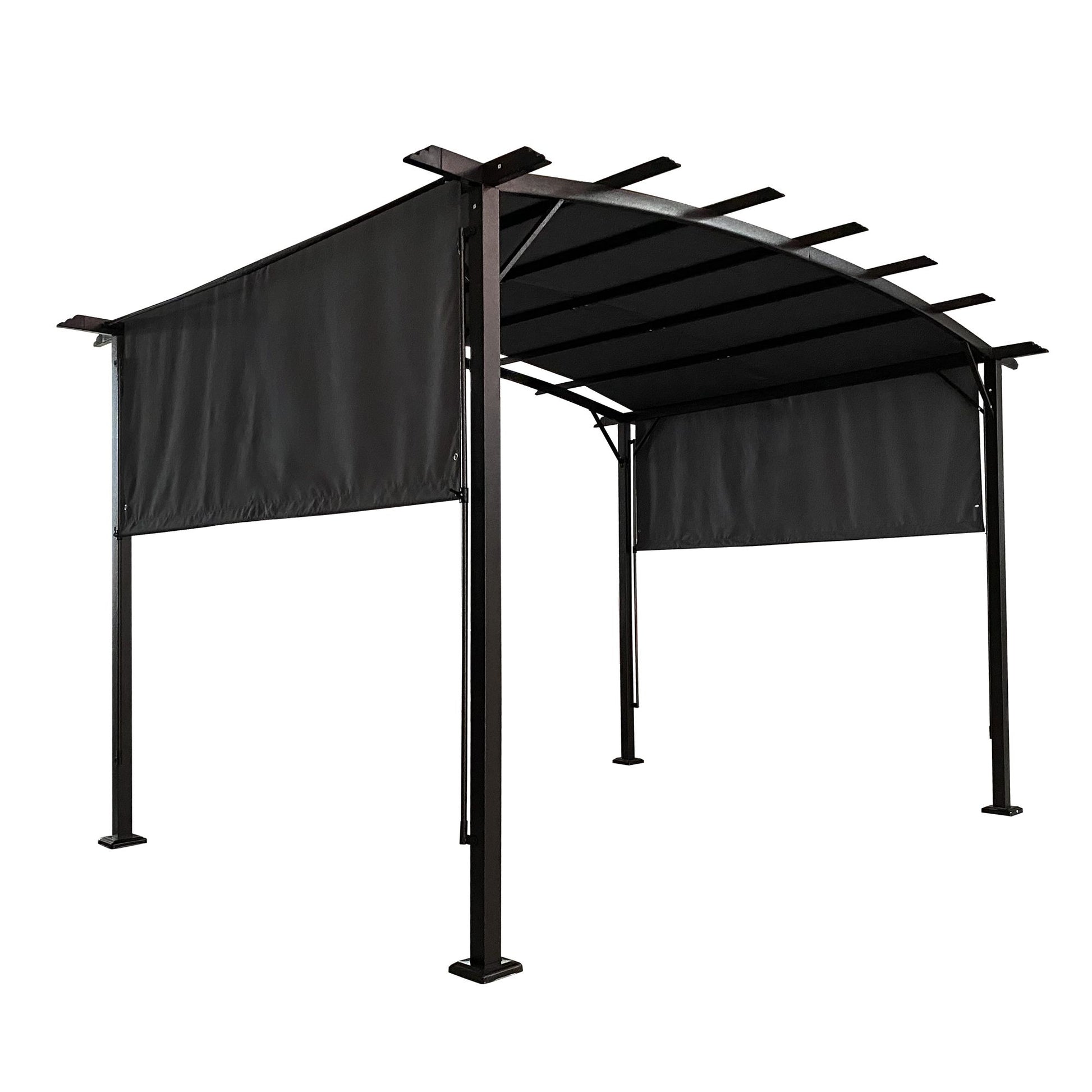 12' x 9' Outdoor Retractable Pergola – Steel Frame Grape Gazebo with Shade Canopy, Sun Shelter for Gardens & Backyard