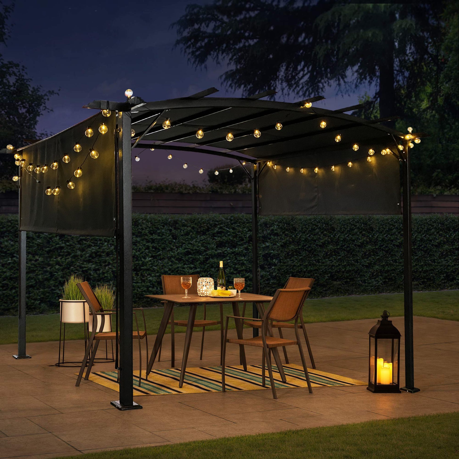 12' x 9' Outdoor Retractable Pergola – Steel Frame Grape Gazebo with Shade Canopy, Sun Shelter for Gardens & Backyard