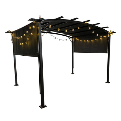 12' x 9' Outdoor Retractable Pergola – Steel Frame Grape Gazebo with Shade Canopy, Sun Shelter for Gardens & Backyard