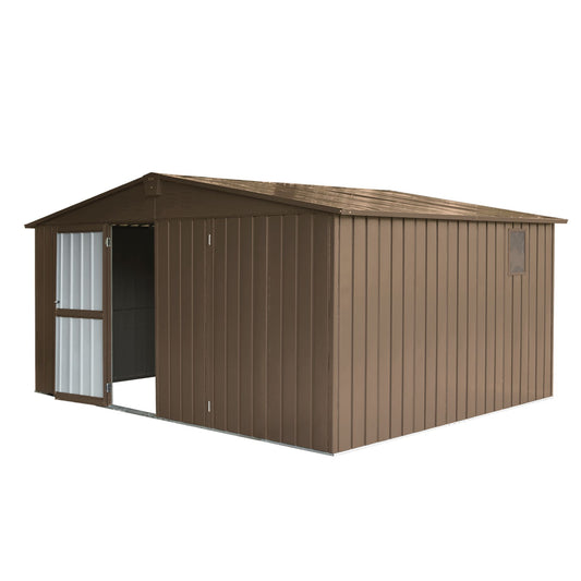 12.5' x 11' Large Brown Metal Storage Shed, 900 cu.ft. Capacity, Galvanized Steel Frame, Multifunctional