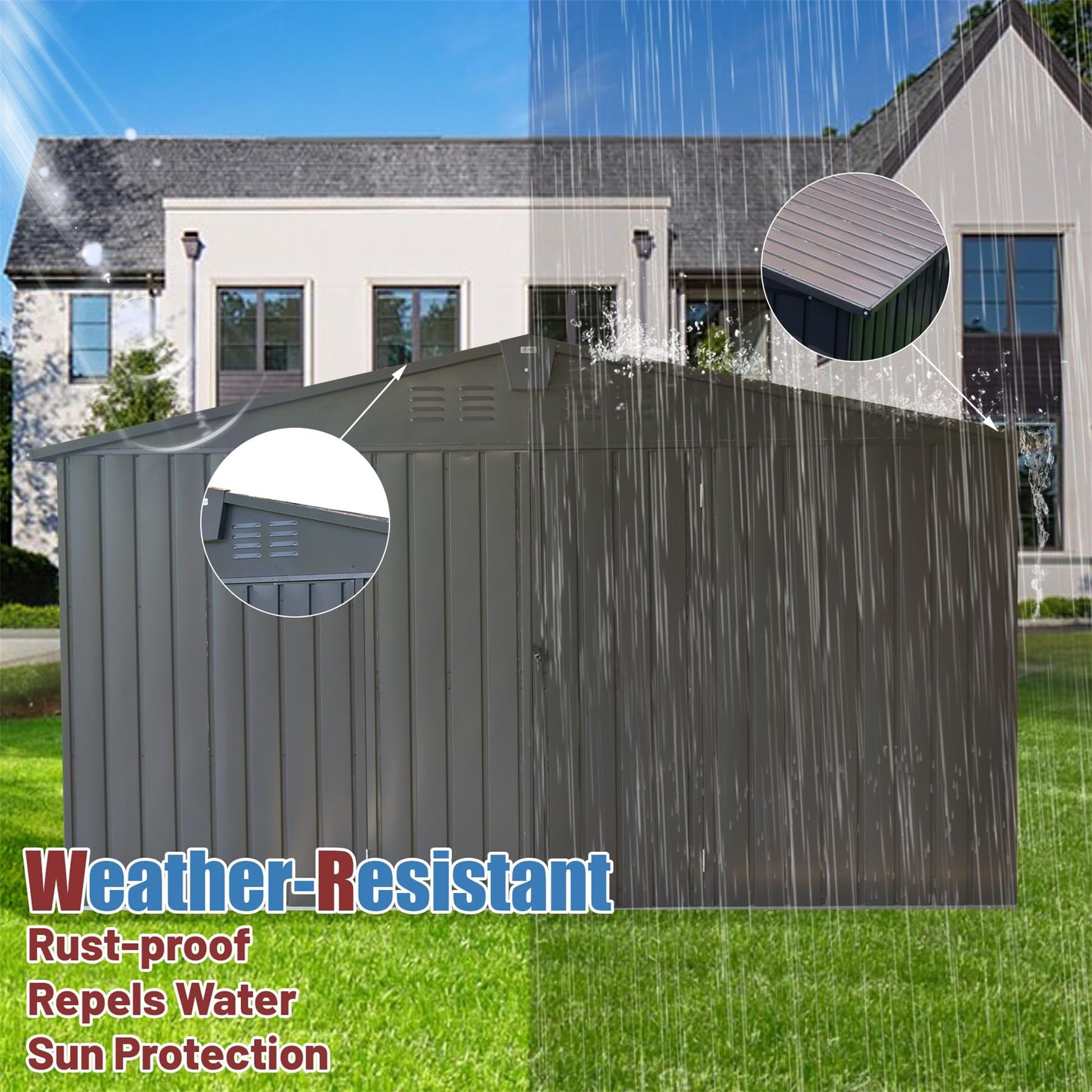12.5' x 11' Large Metal Storage Shed, Galvanized Steel Frame, Ventilated, with Double Doors