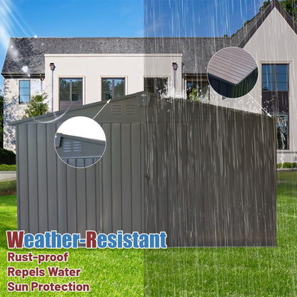 12.5' x 11' Large Metal Storage Shed, Galvanized Steel Frame, Ventilated, with Double Doors