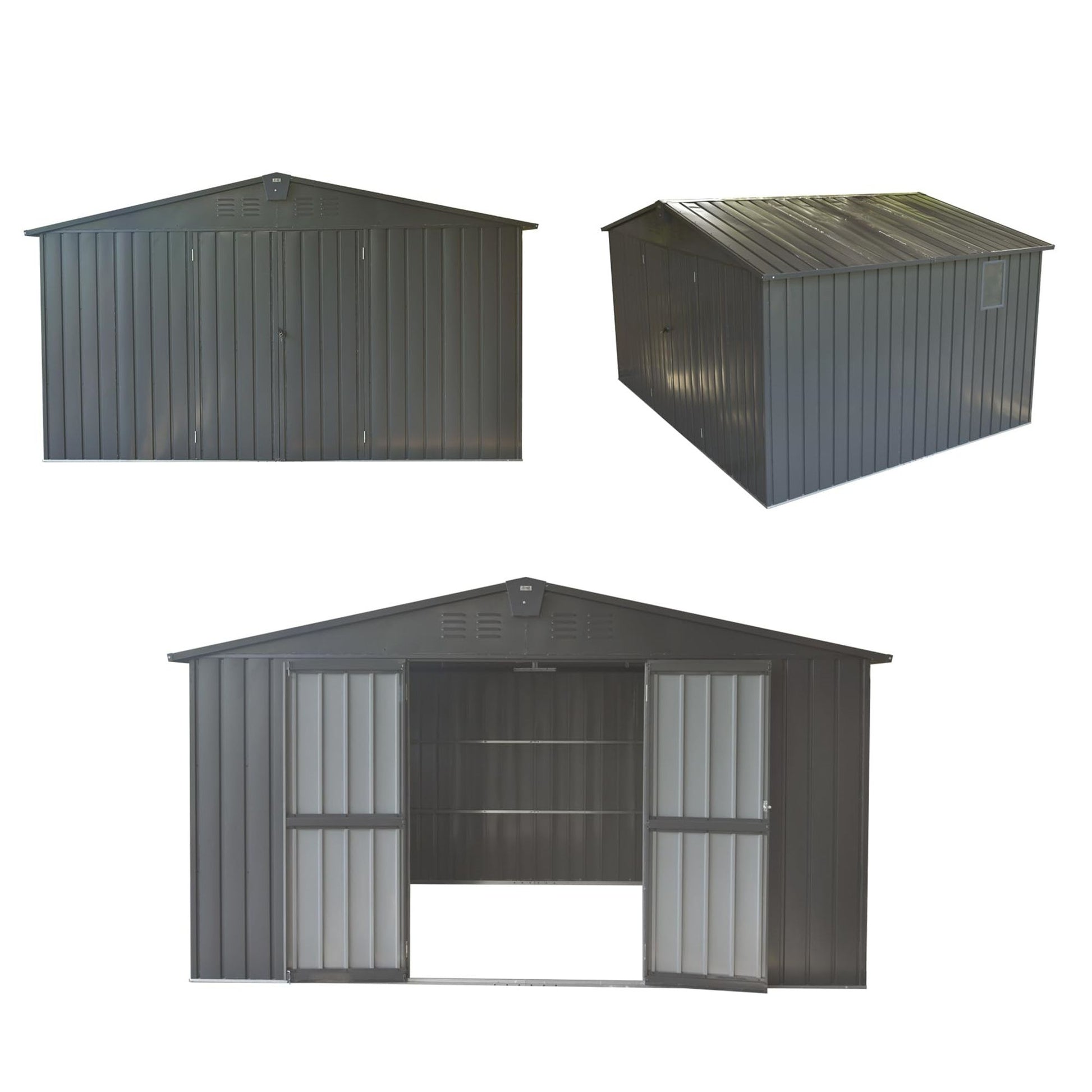 12.5' x 11' Large Metal Storage Shed, Galvanized Steel Frame, Ventilated, with Double Doors