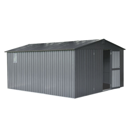 12.5' x 11' Large Metal Storage Shed, Galvanized Steel Frame, Ventilated, with Double Doors