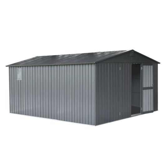 12.5' x 11' Large Metal Storage Shed, Galvanized Steel Frame, Ventilated, with Double Doors