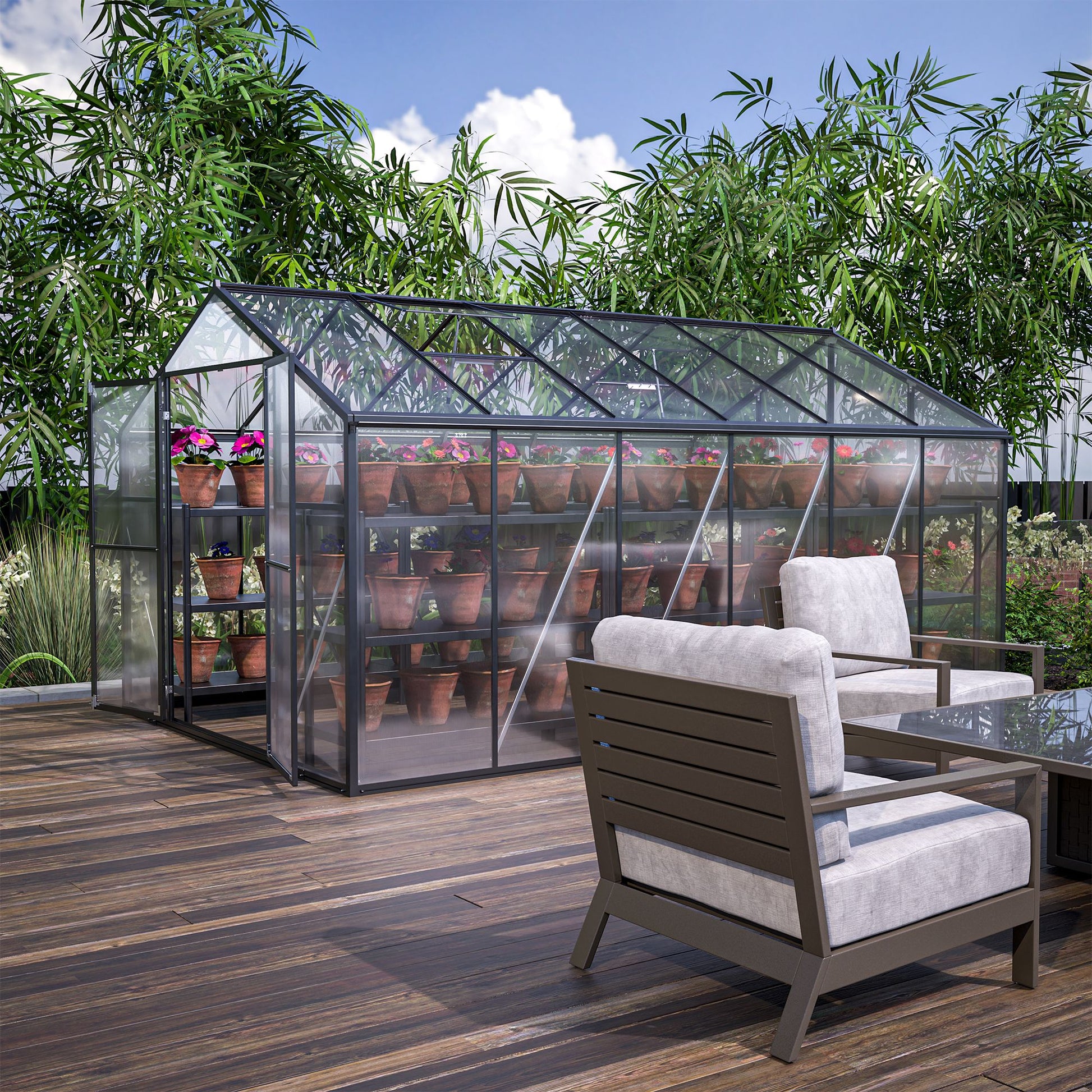 12.5' x 8.5' Polycarbonate Greenhouse, Aluminium Frame, UV Guard, Lockable Door