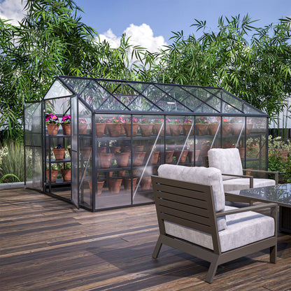 12.5' x 8.5' Polycarbonate Greenhouse, Aluminium Frame, UV Guard, Lockable Door