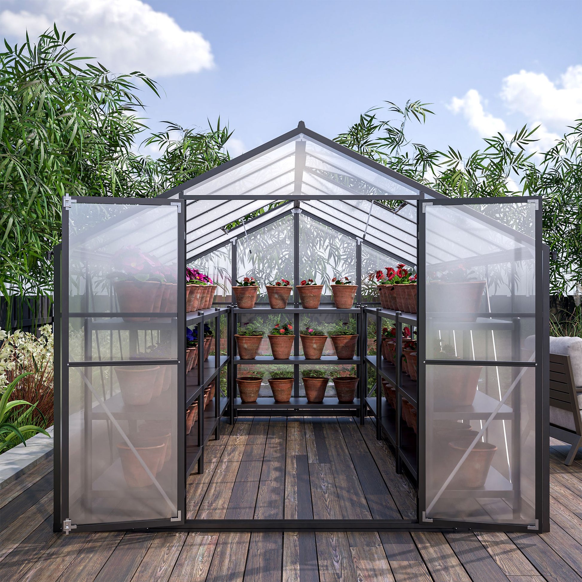 12.5' x 8.5' Polycarbonate Greenhouse, Aluminium Frame, UV Guard, Lockable Door