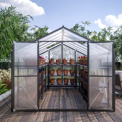 12.5' x 8.5' Polycarbonate Greenhouse, Aluminium Frame, UV Guard, Lockable Door