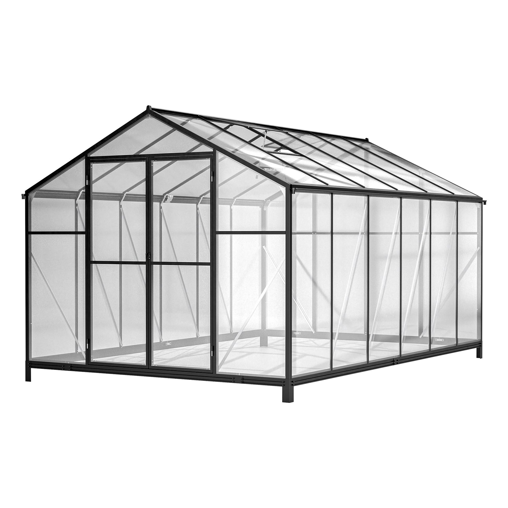 12.5' x 8.5' Polycarbonate Greenhouse, Aluminium Frame, UV Guard, Lockable Door