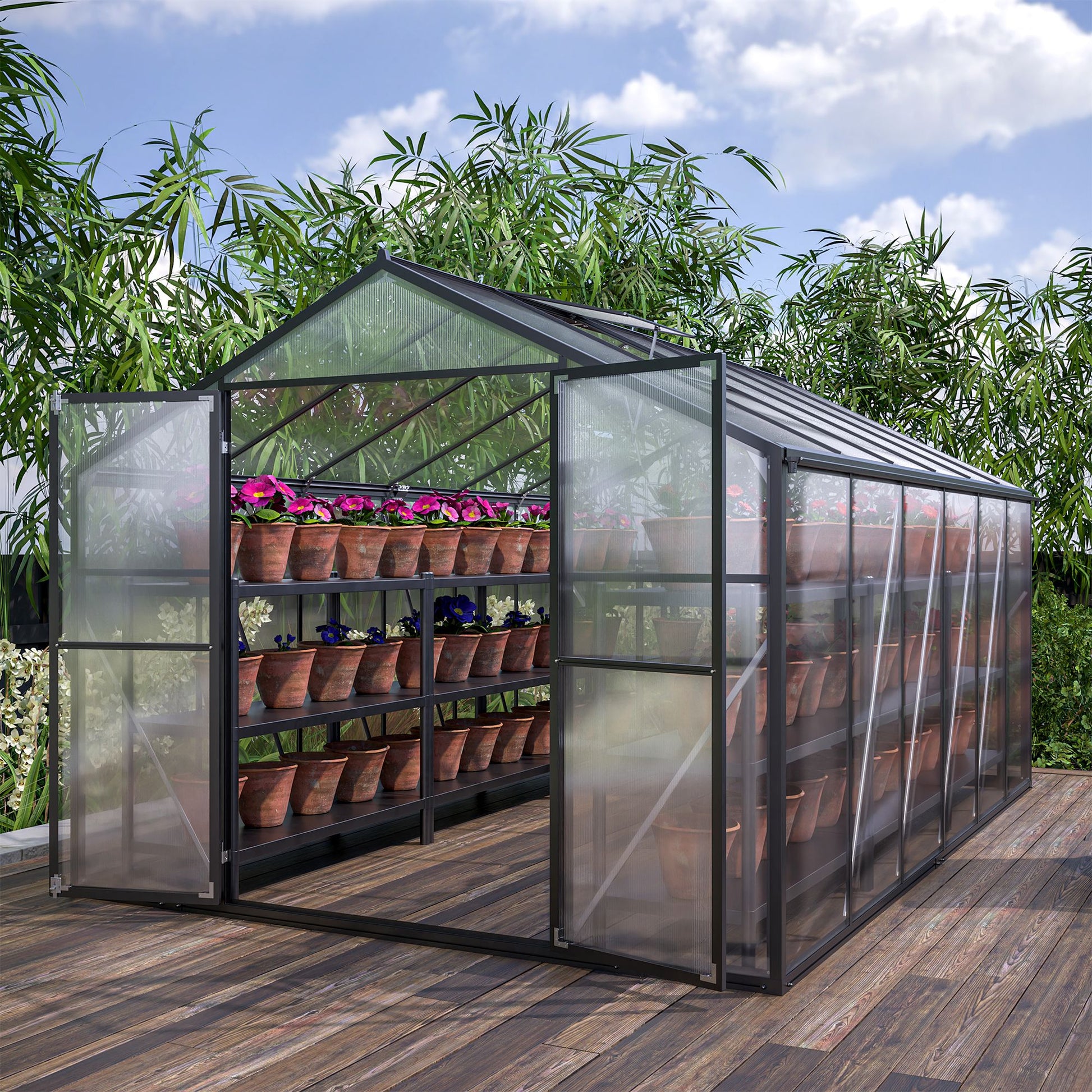 12.5' x 8.5' Polycarbonate Greenhouse, Aluminium Frame, UV Guard, Lockable Door