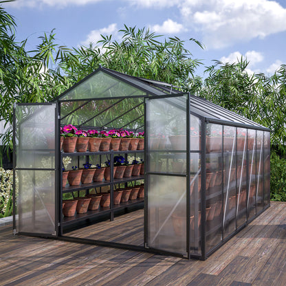 12.5' x 8.5' Polycarbonate Greenhouse, Aluminium Frame, UV Guard, Lockable Door