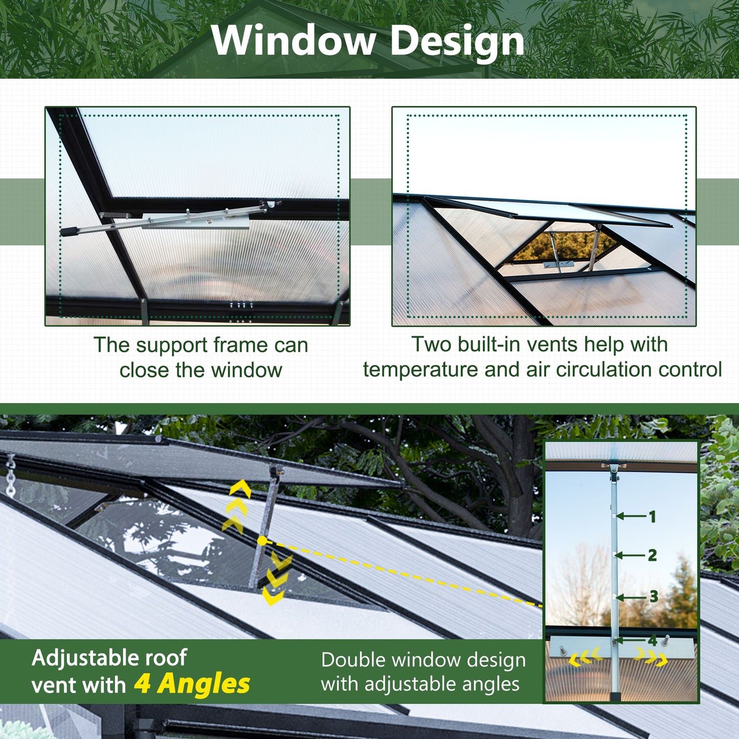 12.5' x 8.5' Polycarbonate Greenhouse, Aluminium Frame, UV Guard, Lockable Door