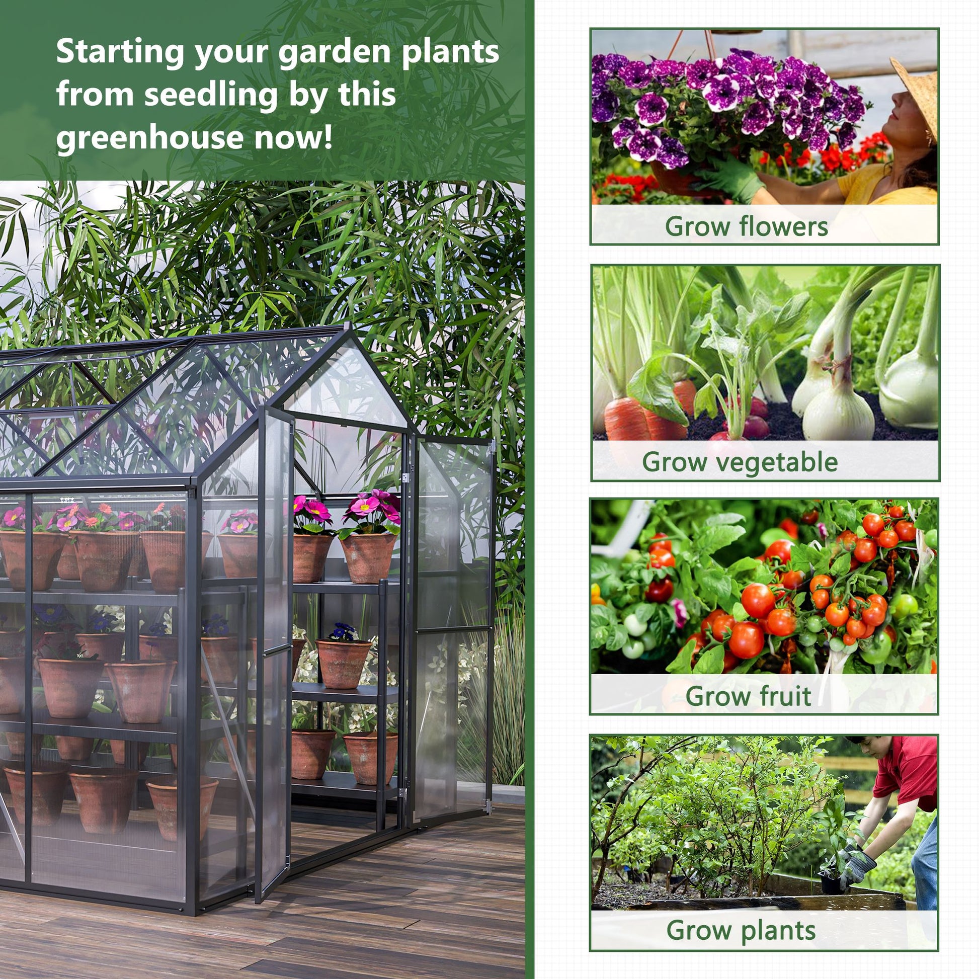 12.5' x 8.5' Polycarbonate Greenhouse, Aluminium Frame, UV Guard, Lockable Door