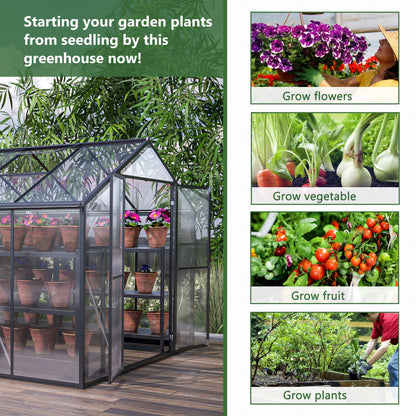 12.5' x 8.5' Polycarbonate Greenhouse, Aluminium Frame, UV Guard, Lockable Door
