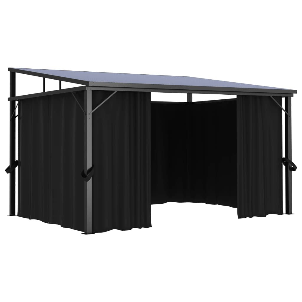 13' x 10' Outdoor Gazebo with Curtains, UV-Resistant PVC Roof, Aluminum and Steel Frame, Anthracite