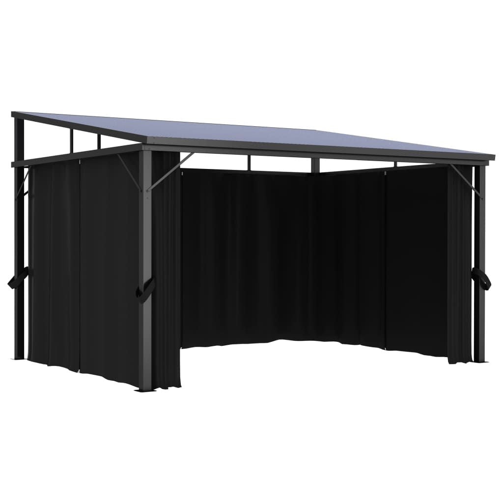 13' x 10' Outdoor Gazebo with Curtains, UV-Resistant PVC Roof, Aluminum and Steel Frame, Anthracite