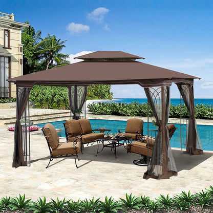 13' x 10' Outdoor Patio Gazebo with Double-Tiered Roof, Removable Mesh Screen, and Mosquito Net, Suitable for Lawn, Garden, Backyard, and Deck