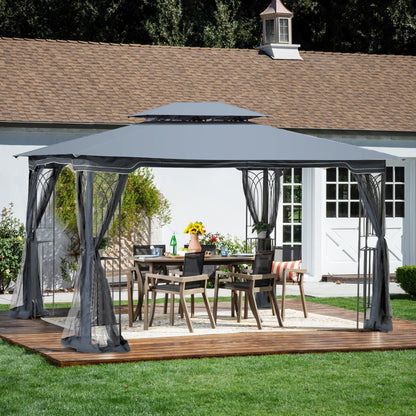 13' x 10' Outdoor Patio Gazebo with Double-Tiered Roof, Removable Mesh Screen, and Mosquito Net, Suitable for Lawn, Garden, Backyard, and Deck