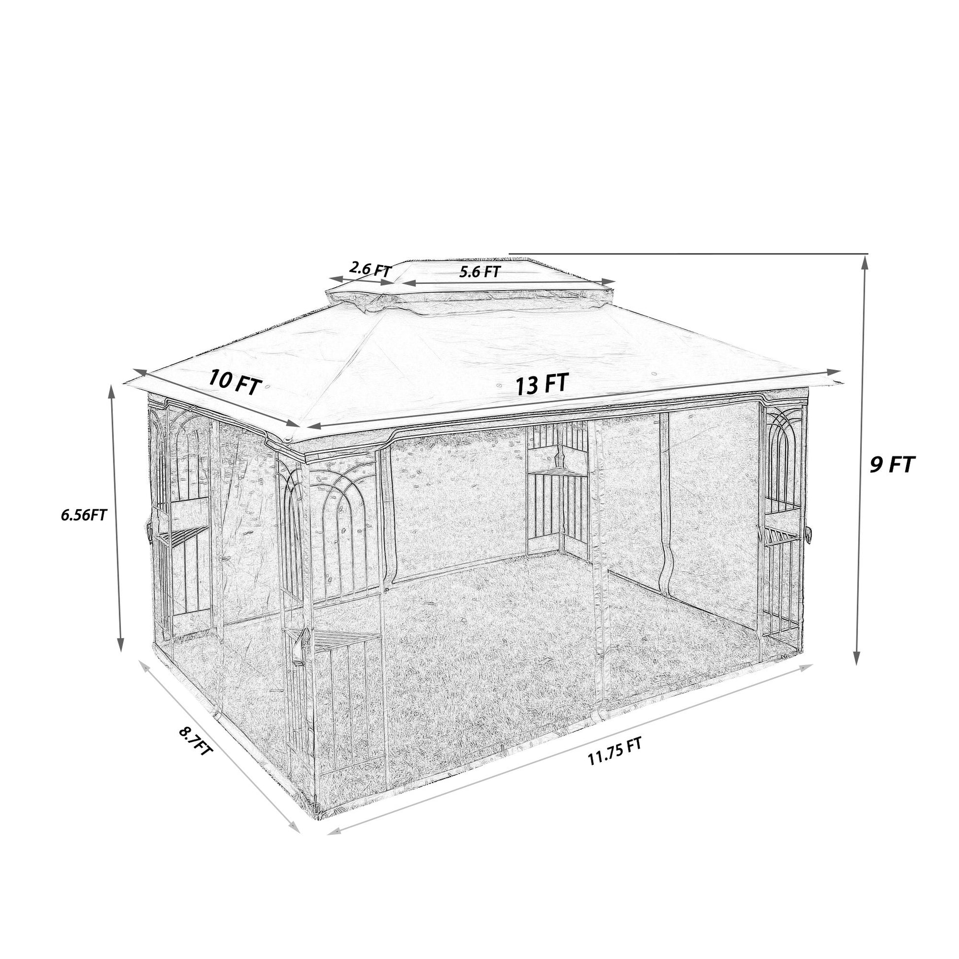 13' x 10' Outdoor Patio Gazebo with Double-Tiered Roof, Removable Mesh Screen, and Mosquito Net, Suitable for Lawn, Garden, Backyard, and Deck