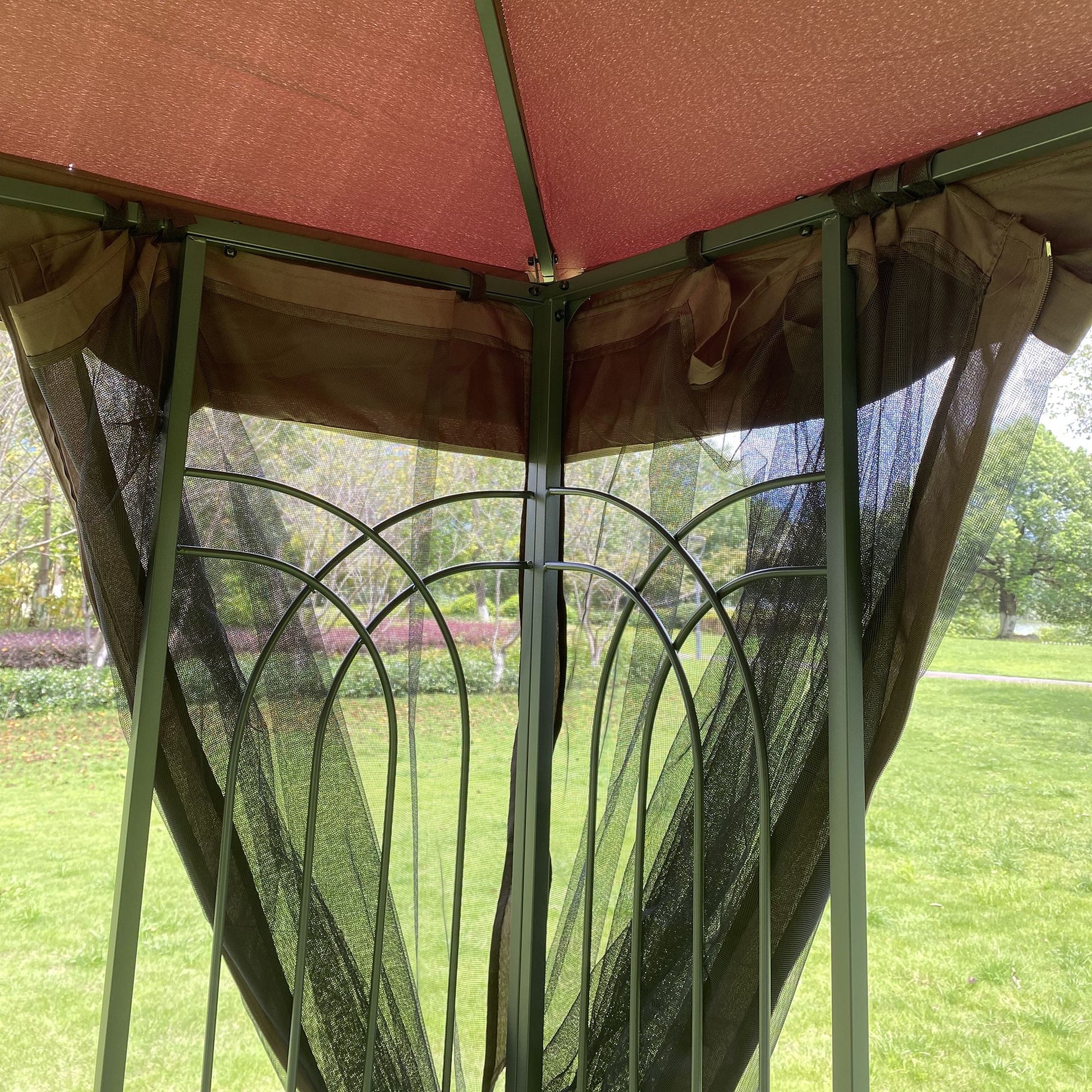 13' x 10' Outdoor Patio Gazebo with Double-Tiered Roof, Removable Mesh Screen, and Mosquito Net, Suitable for Lawn, Garden, Backyard, and Deck