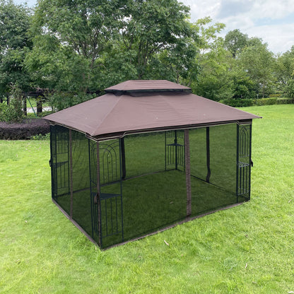 13' x 10' Outdoor Patio Gazebo with Double-Tiered Roof, Removable Mesh Screen, and Mosquito Net, Suitable for Lawn, Garden, Backyard, and Deck