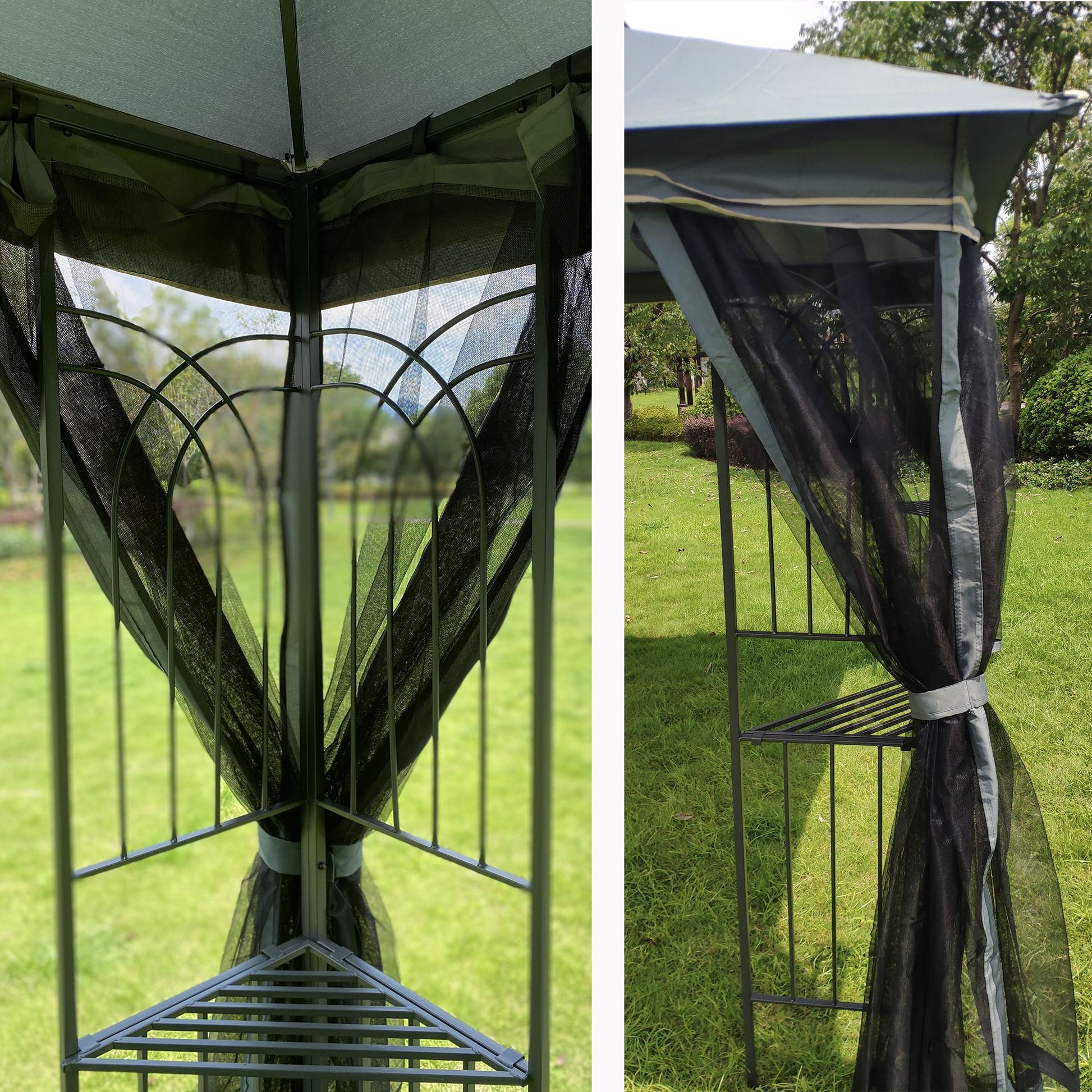 13' x 10' Outdoor Patio Gazebo with Double-Tiered Roof, Removable Mesh Screen, and Mosquito Net, Suitable for Lawn, Garden, Backyard, and Deck