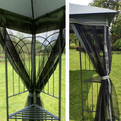 13' x 10' Outdoor Patio Gazebo with Double-Tiered Roof, Removable Mesh Screen, and Mosquito Net, Suitable for Lawn, Garden, Backyard, and Deck
