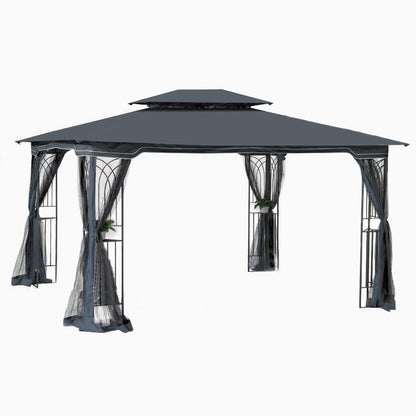 13' x 10' Outdoor Patio Gazebo with Double-Tiered Roof, Removable Mesh Screen, and Mosquito Net, Suitable for Lawn, Garden, Backyard, and Deck