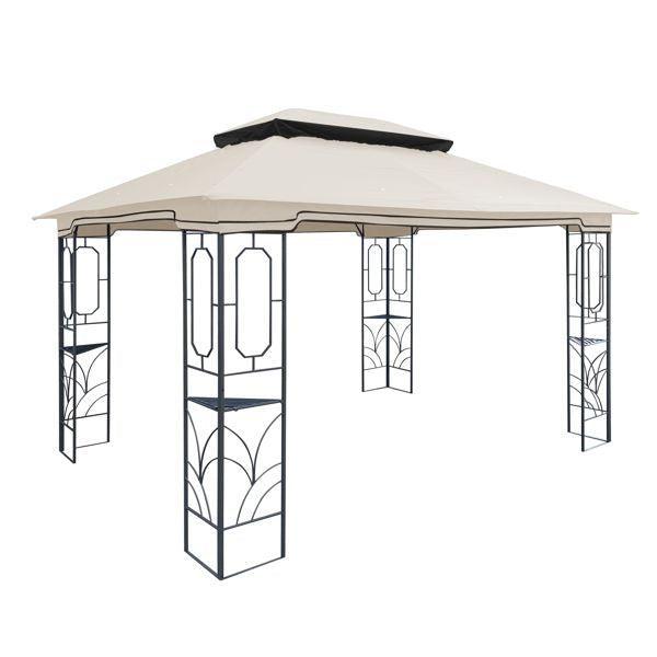 13' x 10' Patio Double Roof Gazebo Replacement Canopy Top, Beige