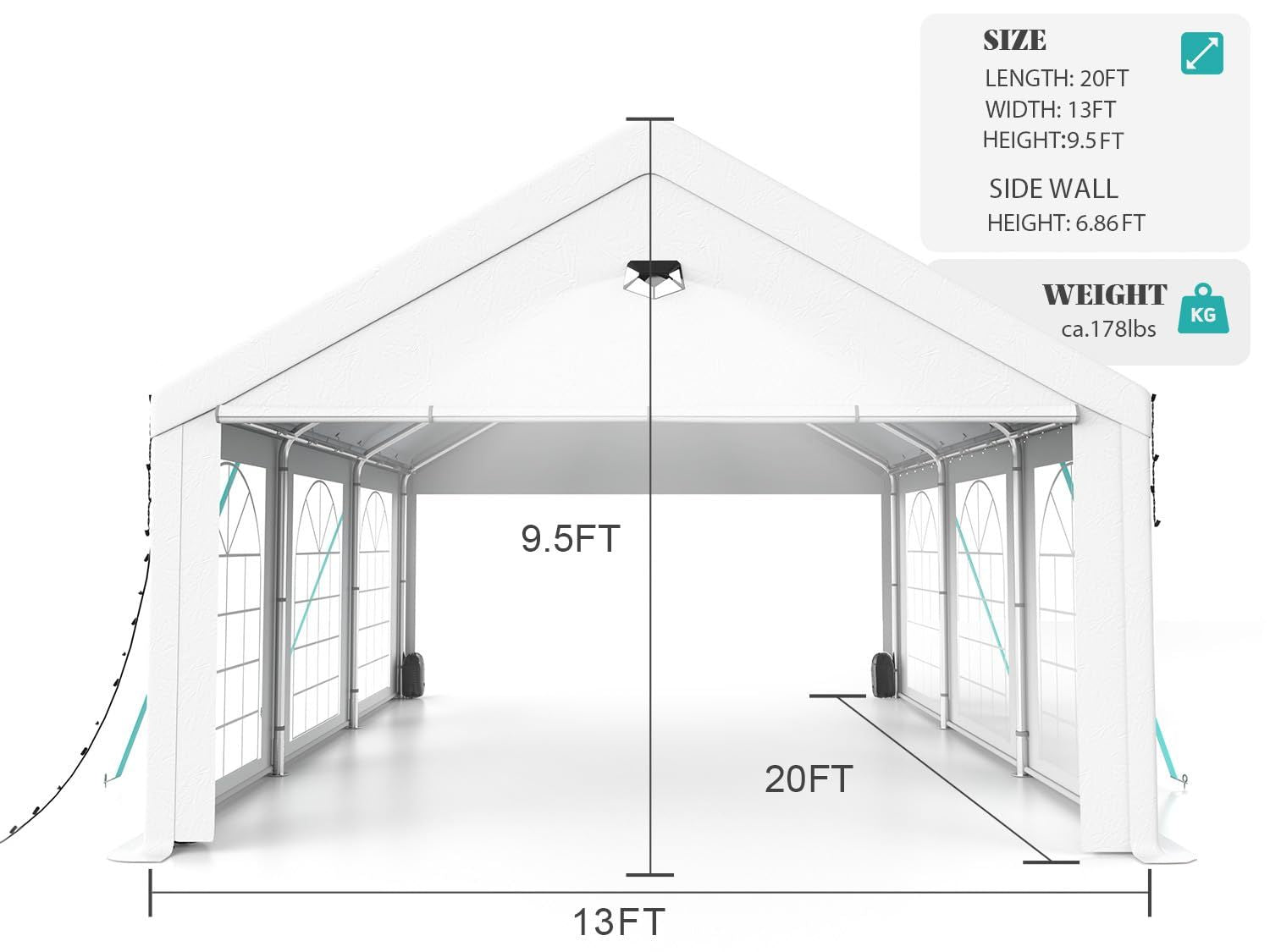 13' x 20' Heavy Duty Party Tent with Removable Sidewalls & Sandbags, Outdoor Waterproof Canopy for Weddings, BBQs, and Events