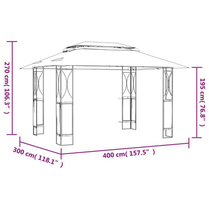 13.1' x 9.8' x 8.8' Anthracite Gazebo with Steel Roof, Trendy Garden Shelter for Family Gatherings and Events