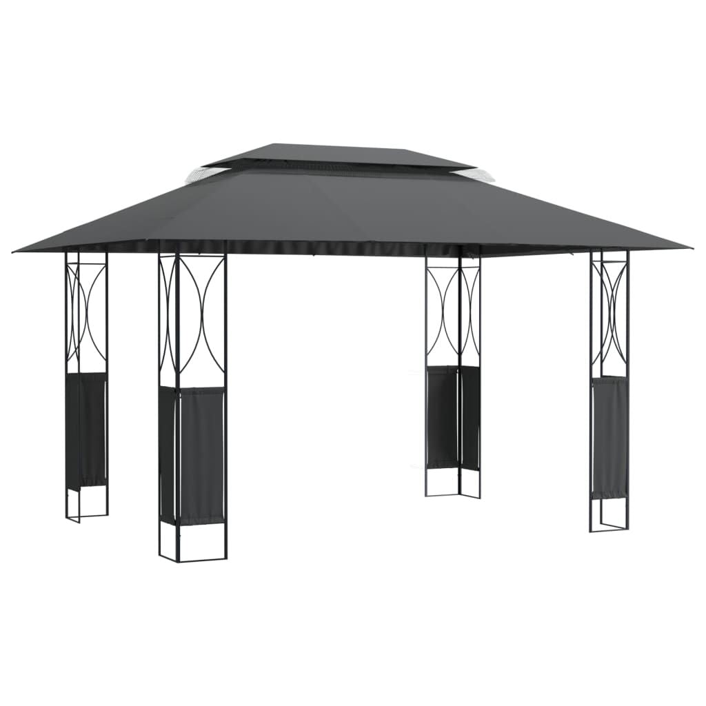 13.1' x 9.8' x 8.8' Anthracite Gazebo with Steel Roof, Trendy Garden Shelter for Family Gatherings and Events