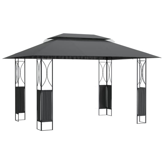 13.1' x 9.8' x 8.8' Anthracite Gazebo with Steel Roof, Trendy Garden Shelter for Family Gatherings and Events