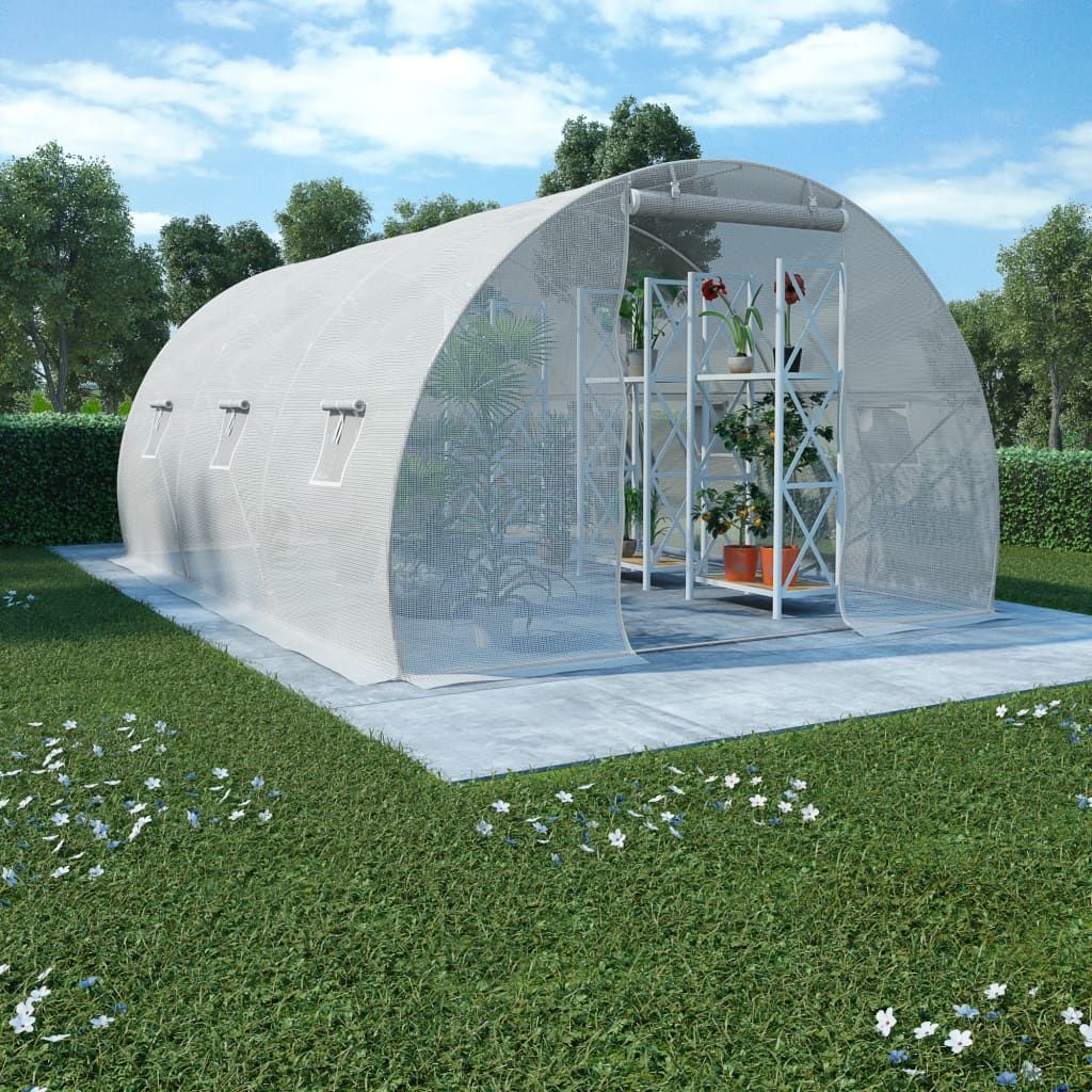 15' x 10' PE Mesh Fabric Greenhouse, Galvanized Steel Frame, Ventilation Windows