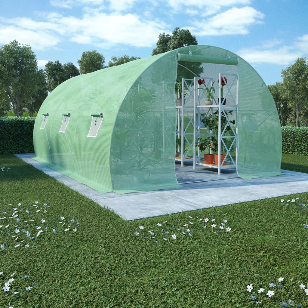 15' x 10' Spacious Greenhouse, Galvanized Steel Frame, 6 Windows, PE Mesh Fabric