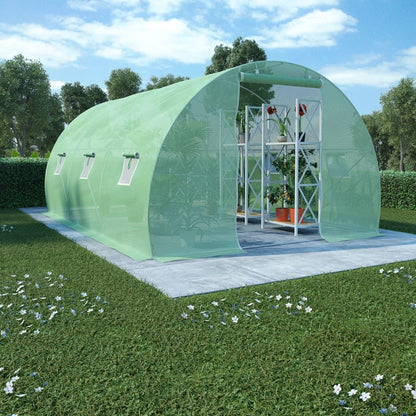 15' x 10' Spacious Greenhouse, Galvanized Steel Frame, 6 Windows, PE Mesh Fabric