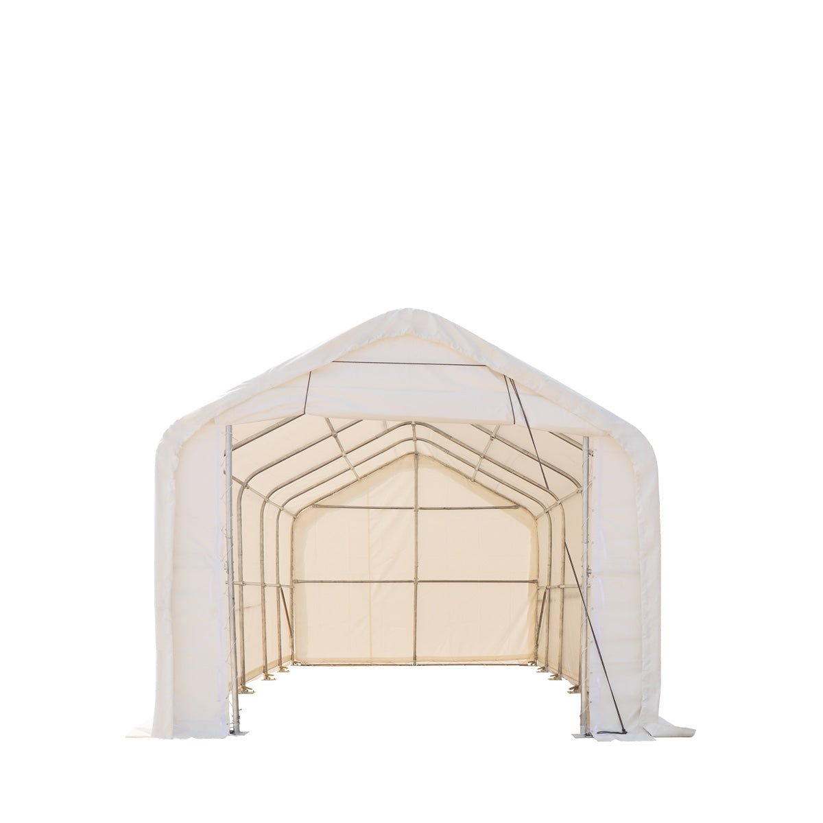 15’ x 25’ RV/Motorhome Storage Shelter, 17 oz PVC Fabric Cover, Front Roll-Up Door, Enclosed Rear Wall, 3-Layer Galvanized Steel Frame, 10’ Straight Sidewalls, TMG-ST1525-1