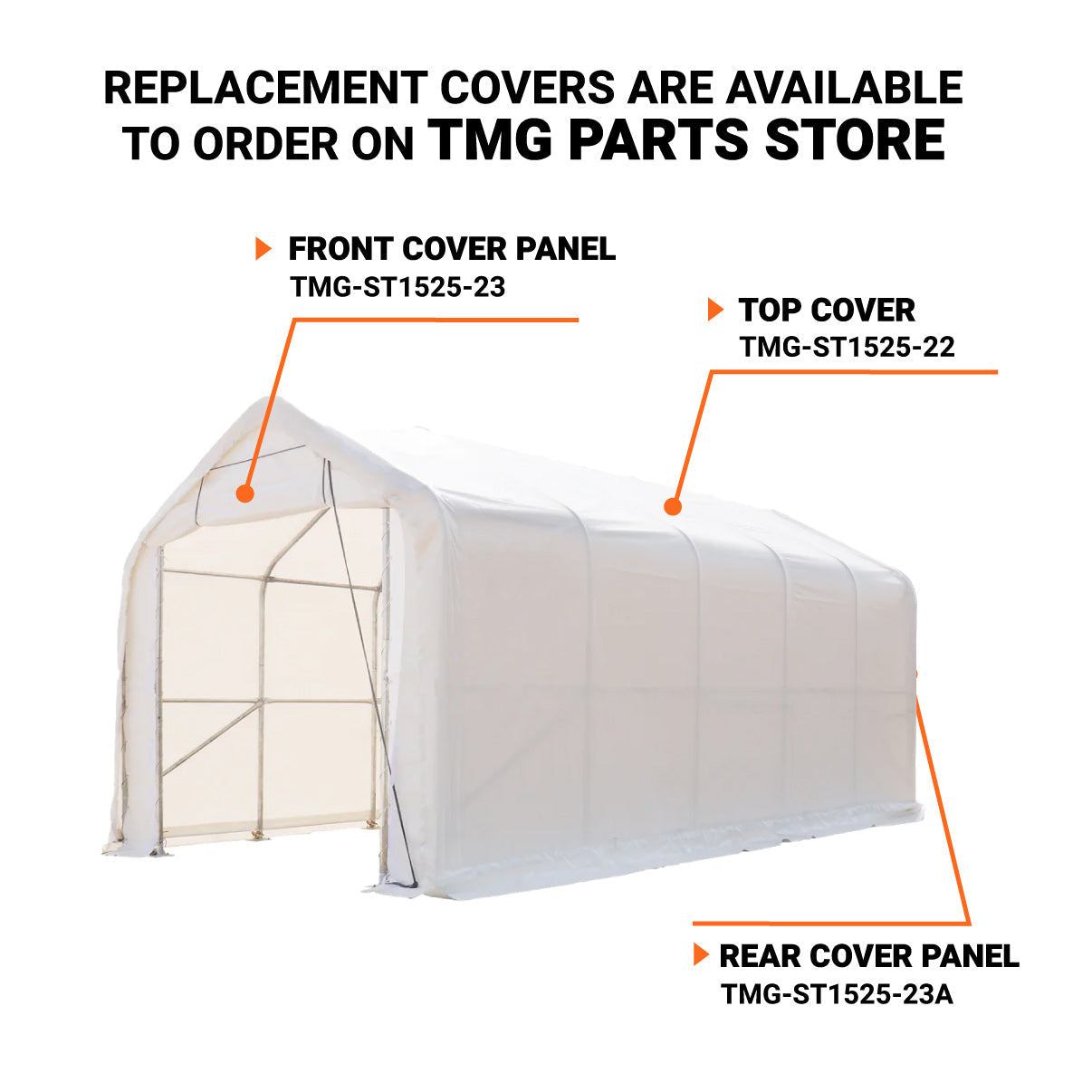 15’ x 25’ RV/Motorhome Storage Shelter, 17 oz PVC Fabric Cover, Front Roll-Up Door, Enclosed Rear Wall, 3-Layer Galvanized Steel Frame, 10’ Straight Sidewalls, TMG-ST1525-2