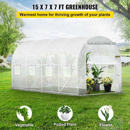 15' x 7' Tunnel Greenhouse, Galvanized Steel Frame, PE Cover, 8 Mesh Windows