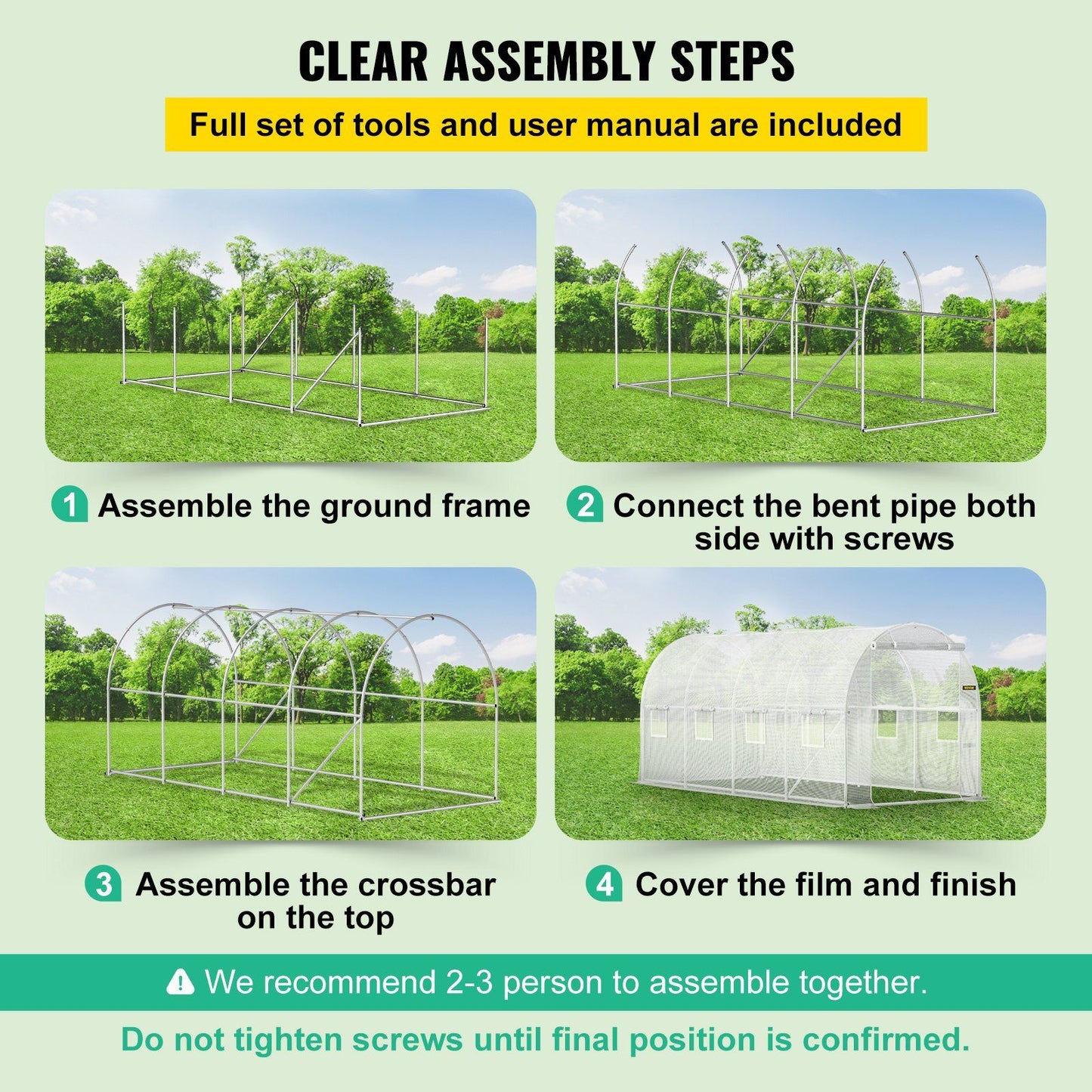 15' x 7' Tunnel Greenhouse, Galvanized Steel Frame, PE Cover, 8 Mesh Windows