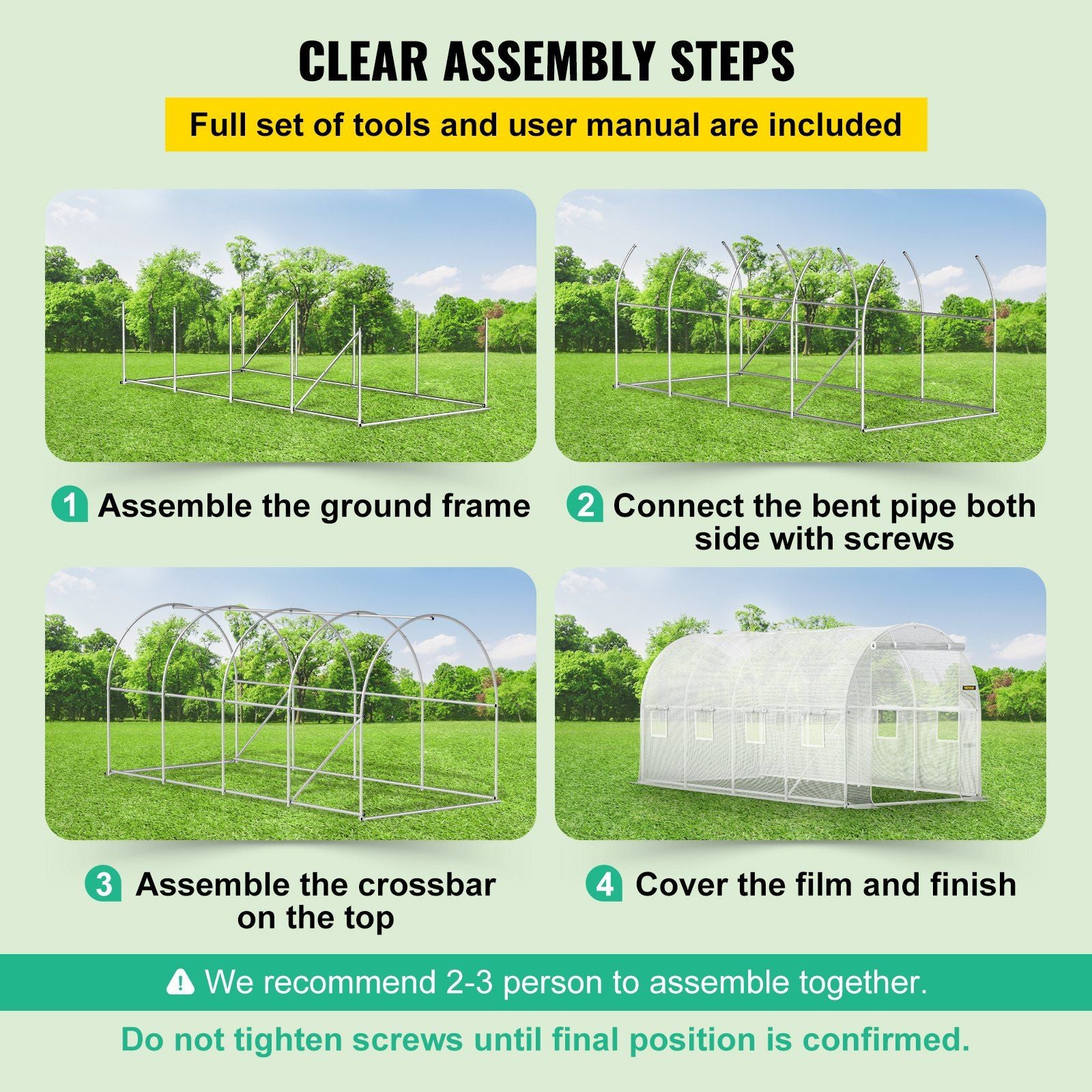 15' x 7' Tunnel Greenhouse, Galvanized Steel Frame, PE Cover, 8 Mesh Windows